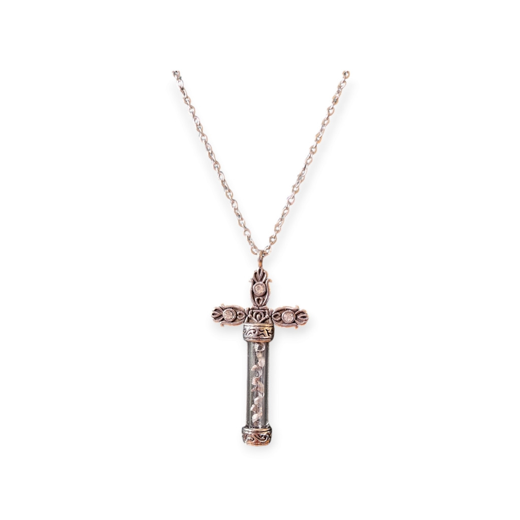 Meteorite Vial Cross Necklace